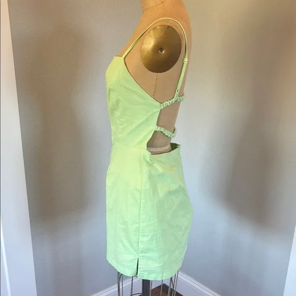 Mable- SZ L Mini Lime Green Spaghetti Strap Dress - Picture 7 of 11